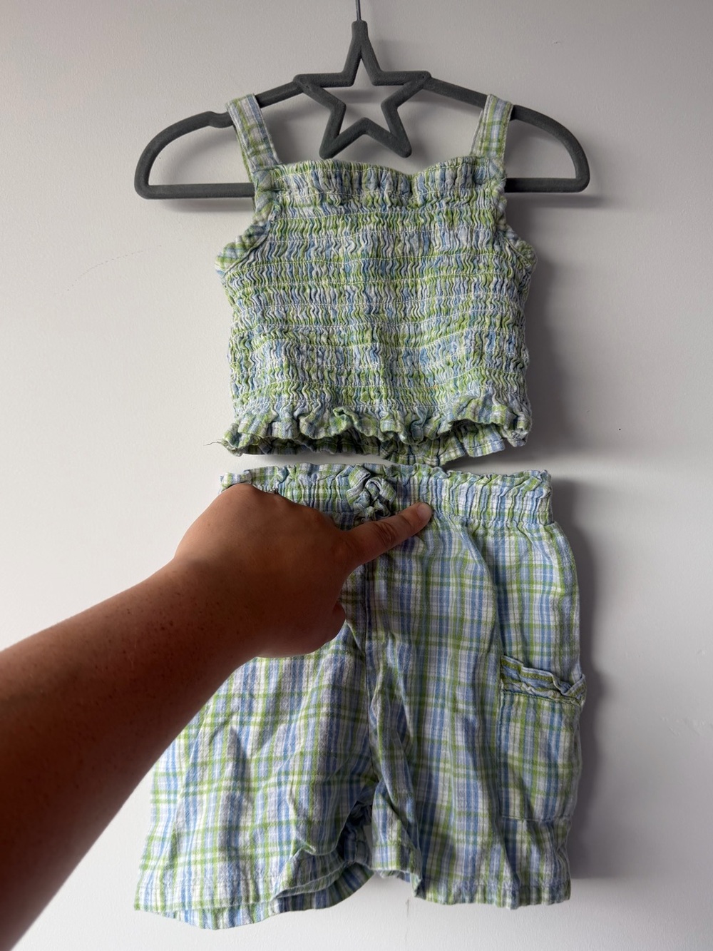 Simply Basic Kids Green Plaid Smocked Tank & Shorts Matching Set 24M Girls